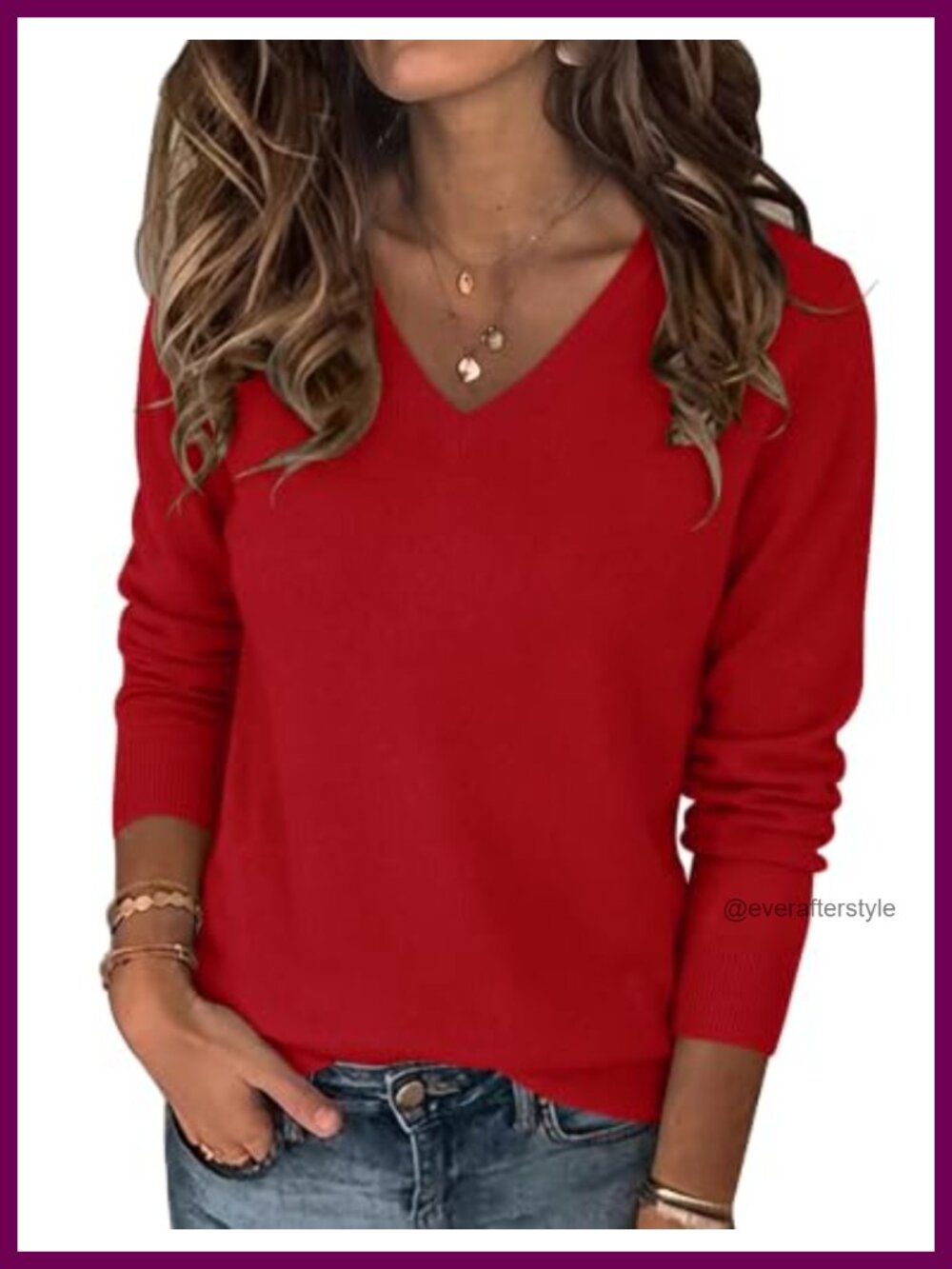 Wool Blend V Neck Pullover Sweater Long Sleeve Knit Top Fall Layering